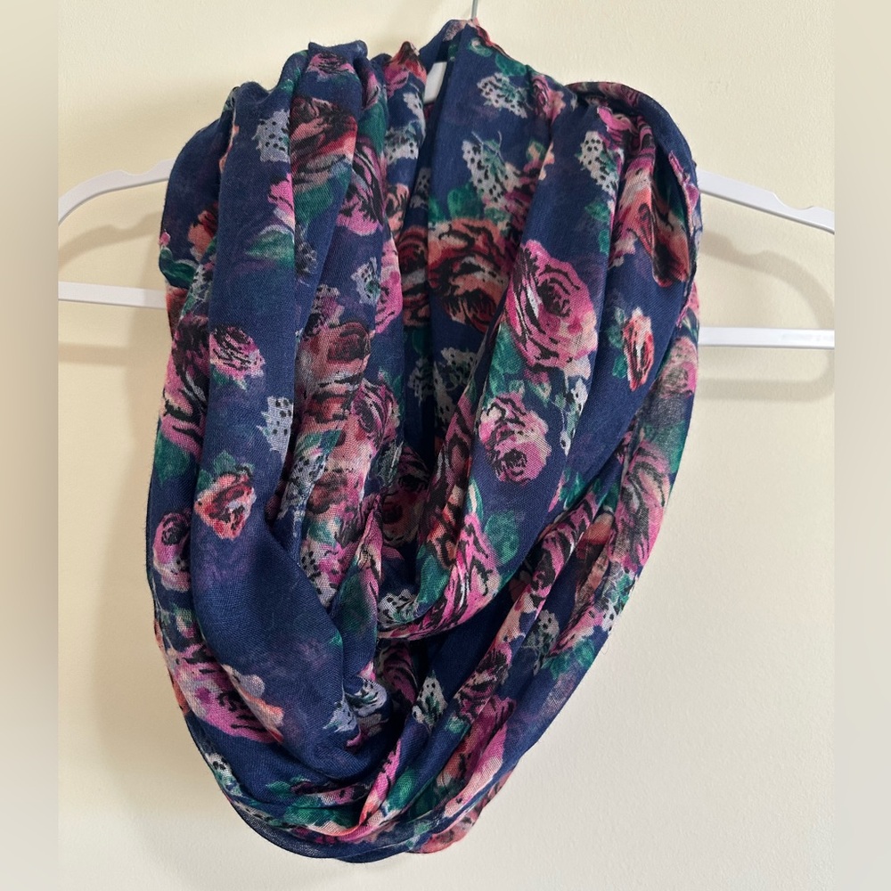 Floral Infinity Scarf - Blue and Pink